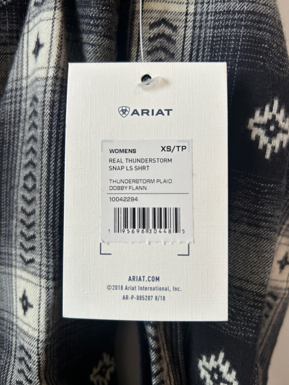 Ariat Aztec Black and Cream Plaid Thunderstorm Flannel Fitted Pearl Snap Shirt - Picture 9 of 10